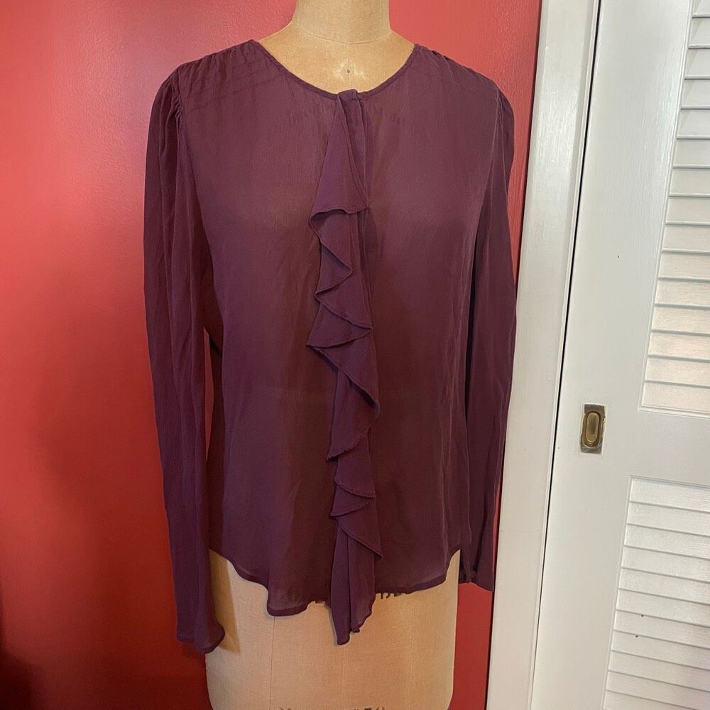 MOULINETTE SOEURS | anthropologie | silk purple button down blouse 6